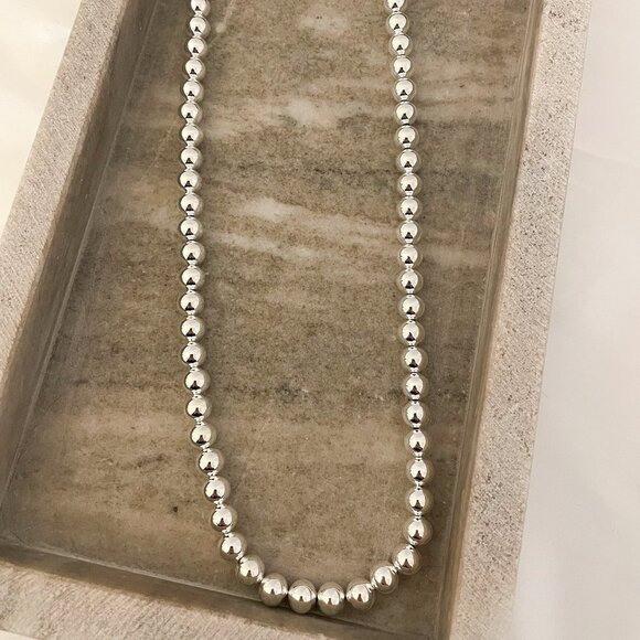 925 Sterling Silver Bead Necklace 8 MM Bead Necklace Ball Statement Necklace - Picture 2 of 4